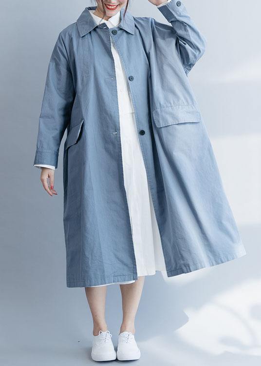 Women lapel pockets Fine tunic pattern blue tunic outwears fall - SooLinen