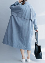 Women lapel pockets Fine tunic pattern blue tunic outwears fall - SooLinen