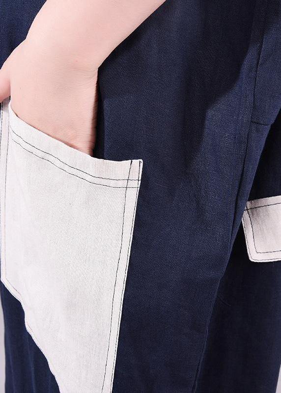 Women linen Fitted Fashion Spliced Big Pockets Casual Romper - SooLinen