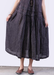 Women chiffon Long Shirts plus size Folded Splicing Stripe Women Dark Blue Vest Dress