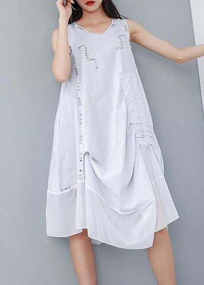 Women linen cotton clothes For Women Fitted Fashion Women Sleeveless Patchwork Irregular Dress - SooLinen