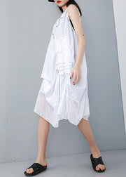 Women linen cotton clothes For Women Fitted Fashion Women Sleeveless Patchwork Irregular Dress - SooLinen