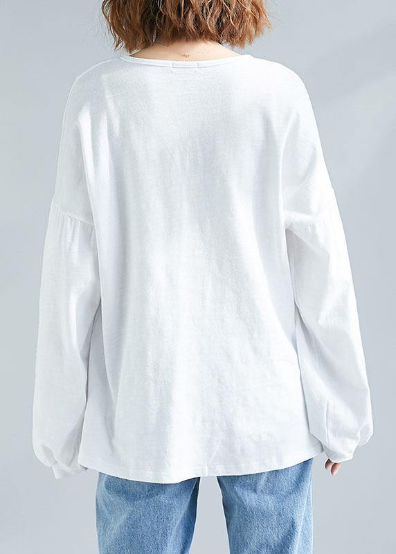 Women long sleeve cotton Tunic Outfits white tops - SooLinen