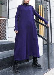 Women loose hem Sweater dress outfit Vintage blue Fuzzy knit top fall - SooLinen