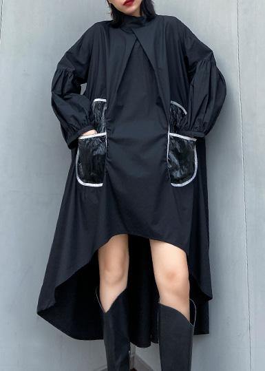 Women low high design cotton spring Tunic Runway black A Line Dresses - SooLinen