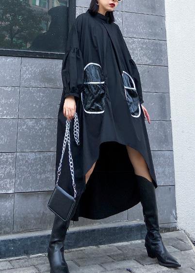 Women low high design cotton spring Tunic Runway black A Line Dresses - SooLinen