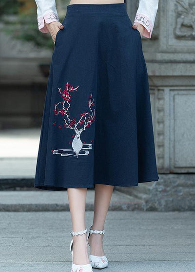 Women navy Cotton embroidery clothes Indian Sewing A line skirts oversized Summer skirt - SooLinen