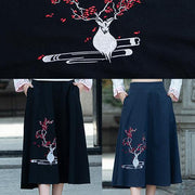 Women navy Cotton embroidery clothes Indian Sewing A line skirts oversized Summer skirt - SooLinen