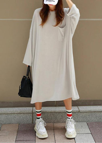 Women o neck Batwing Sleeve cotton summer dress Outfits gray Robe Dresses - SooLinen