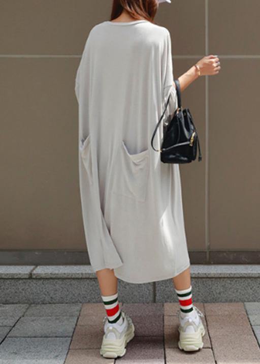 Women o neck Batwing Sleeve cotton summer dress Outfits gray Robe Dresses - SooLinen