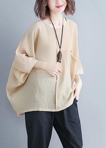 Women o neck Batwing Sleeve patchwork cotton blended clothes For Women Omychic Photography beige yellow Knee shirt Summer - SooLinen