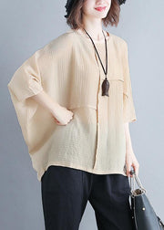 Women o neck Batwing Sleeve patchwork cotton blended clothes For Women Omychic Photography beige yellow Knee shirt Summer - SooLinen