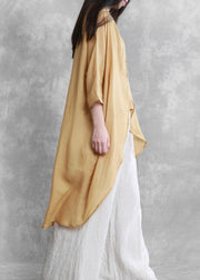 Women o neck asymmetric crane tops pattern yellow tops - SooLinen