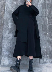 Women o neck asymmetric quilting clothes pattern black Plus Size Dress - SooLinen