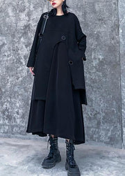 Women o neck asymmetric quilting clothes pattern black Plus Size Dress - SooLinen