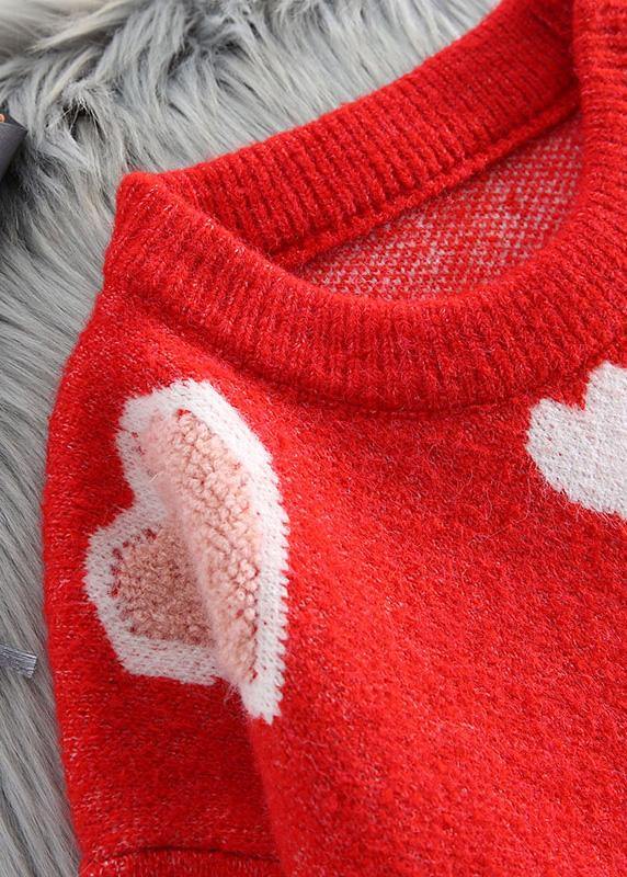 Women o neck blue knit sweat tops oversized love knitted pullover - SooLinen
