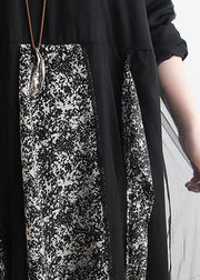 Women o neck clothes Women Tutorials black patchwork print Maxi Dresses - SooLinen