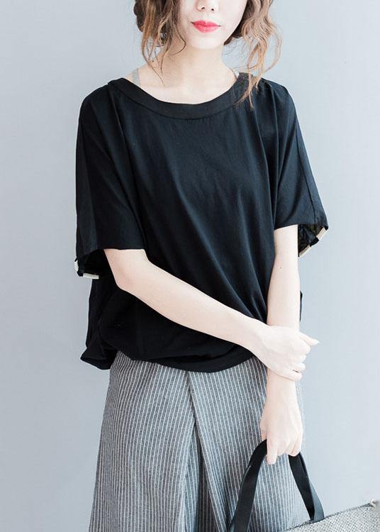 Women o neck cotton clothes design black striped blouse summer - SooLinen