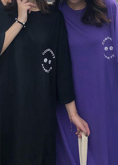 Women o neck cotton clothes pattern purple Maxi Dress summer - SooLinen