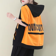 Women o neck cotton summer tunics for women Sewing orange Letter blouses - SooLinen
