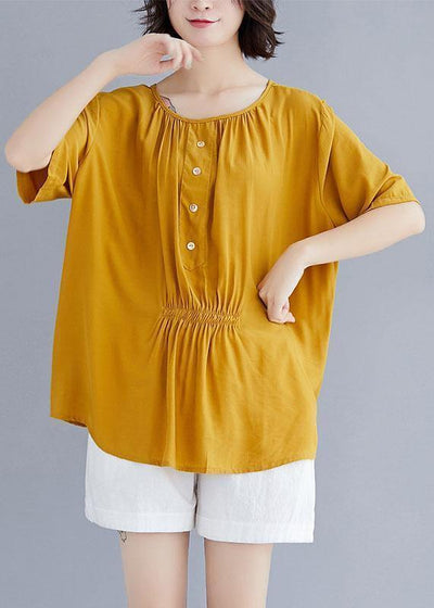 Women o neck half sleeve cotton clothes For design yellow blouse summer - SooLinen