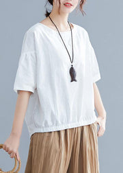 Women o neck half sleeve cotton linen clothes For Women white shirt summer - SooLinen