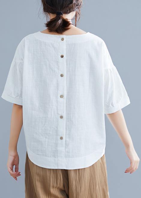 Women o neck half sleeve cotton linen clothes For Women white shirt summer - SooLinen