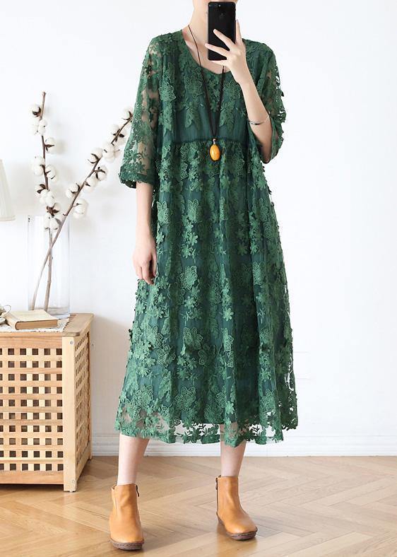 Women o neck half sleeve dress Inspiration green Maxi Dress - SooLinen