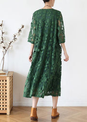 Women o neck half sleeve dress Inspiration green Maxi Dress - SooLinen
