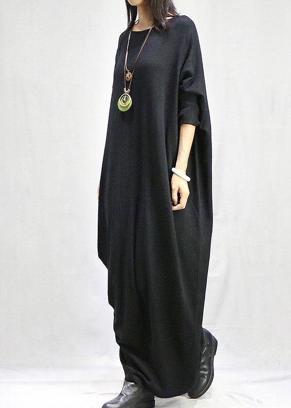 Women o neck long sleeve Tunics black Traveling Dress fall - SooLinen