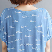 Women o neck patchwork cotton clothes Casual Outfits blue print shirt