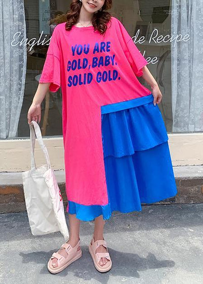 Women o neck patchwork dress rose Letter Traveling Dresses - SooLinen