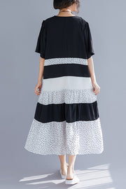 Women o neck patchwork linen cotton clothes 18th Century Work Outfits black Art Dress Summer
