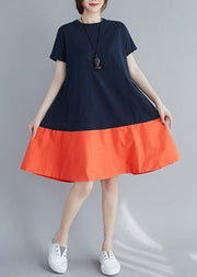 Women o neck patchwork summer quilting dresses Shape orange Dress - SooLinen