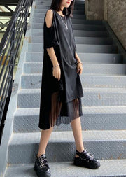 Women o neck patchwork tulle clothes For Women Fabrics black off the shoulder Dress - SooLinen