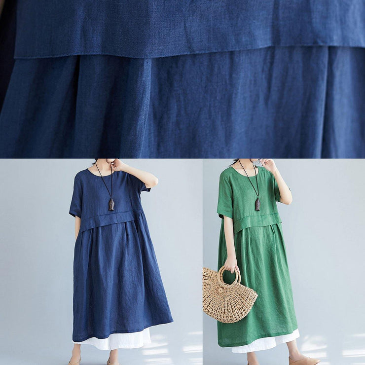 Women o neck pockets cotton linen quilting dresses Photography green Dress summer - SooLinen