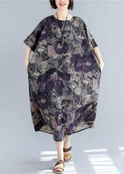 Women o neck pockets linen cotton summer Wardrobes Sleeve floral Dress - SooLinen