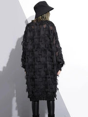 Women o neck tassel outfit Work Outfits black Dress - SooLinen