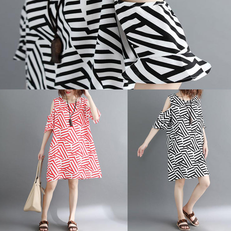 Women off the shoulder Cotton quilting dresses Fun Work black striped Dresses Summer