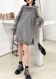 Women off the shoulder summer quilting dresses Shape gray Dresses - SooLinen