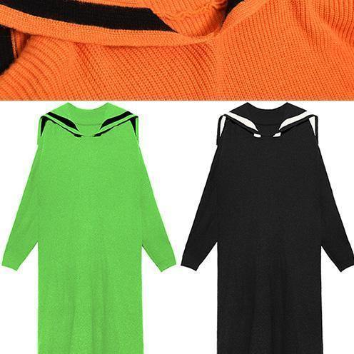Women orange Sweater Aesthetic Largo Sailor Collar Big winter knitted tops - SooLinen