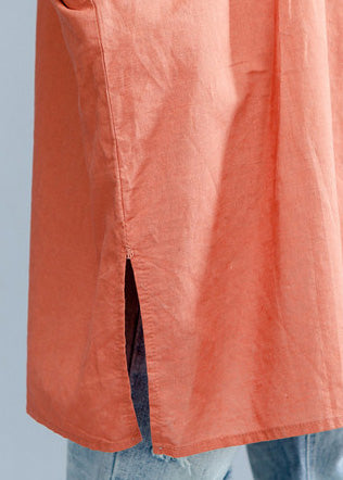 Frauen orange rot Leinen Kran Tops Plus Size Tutorials Revers Stickerei Sommerhemd