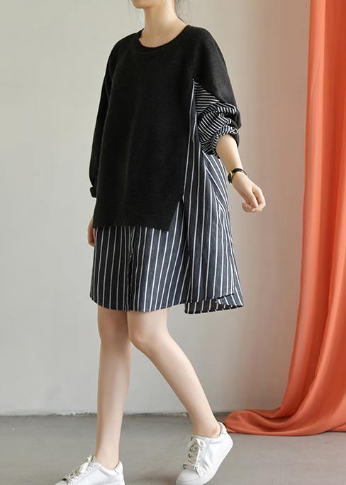 Women patchwork Cotton dress Wardrobes black Dress fall - SooLinen