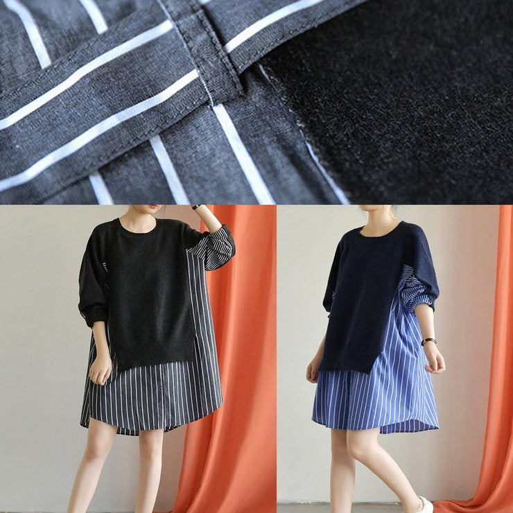 Women patchwork Cotton dress Wardrobes black Dress fall - SooLinen