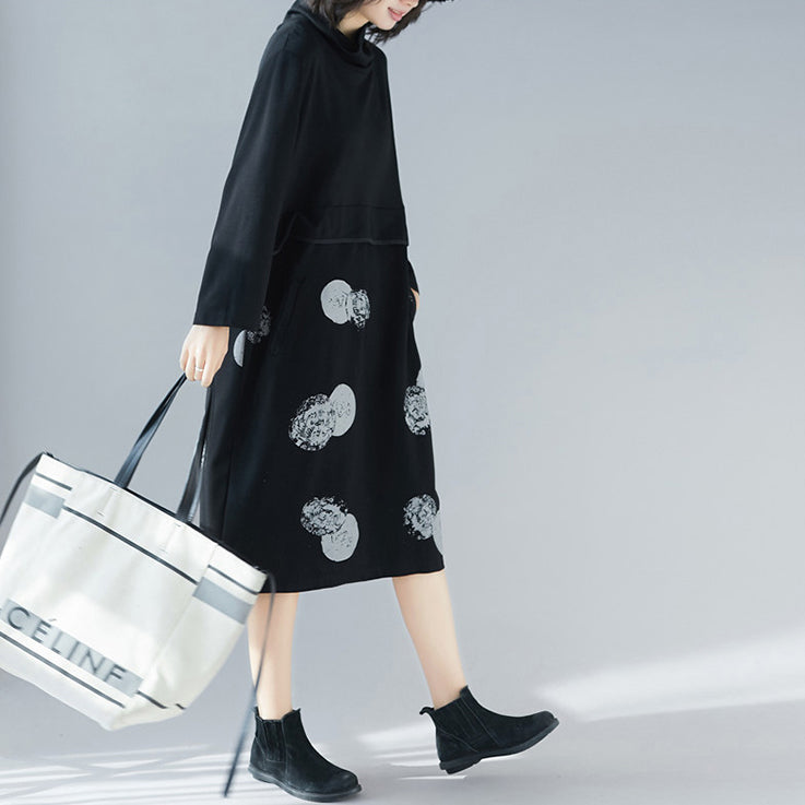 Women patchwork Cotton tunics for women Korea design black Plus Size Dresses
