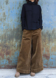 Women patchwork cotton high neck linen tops women blouses Work black tops - SooLinen