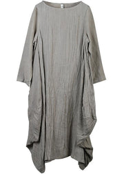 Women patchwork linen Robes Sleeve nude Dresses fall - SooLinen