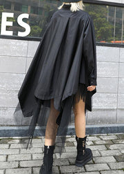 Women patchwork tulle cotton clothes For Women design black top - SooLinen