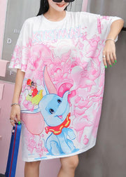 Women pink Cotton clothes animal print short summer Dresses - SooLinen