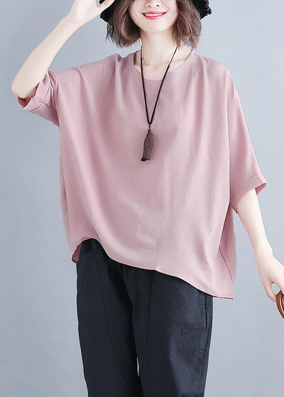 Women pink chiffon clothes Fashion Catwalk o neck Batwing Sleeve Summer tops - SooLinen
